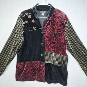 Women's Large Velvet Patchwork Jacket Blouse Whimsigoth Vtg Fairy Grunge Dark Fl